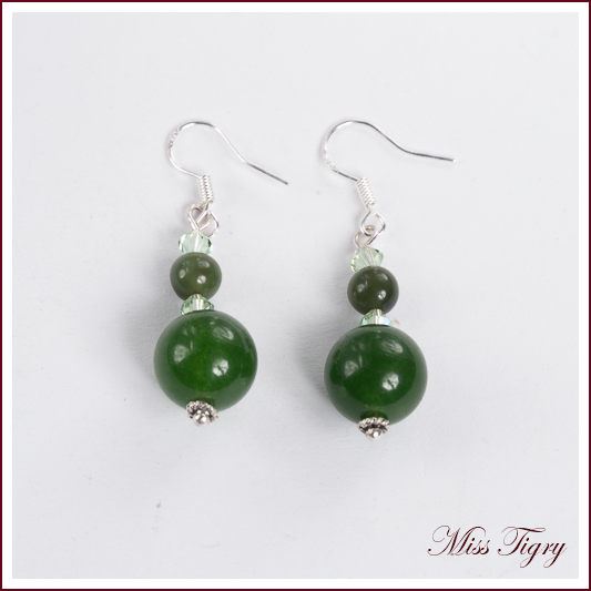 Boucles d'oreilles jade et argent 925 - Pierres fines semi précieuses