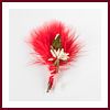 Lot de 4 boutonnières broches invités mariage plume rouge rose ivoire et petit bouquet blanc