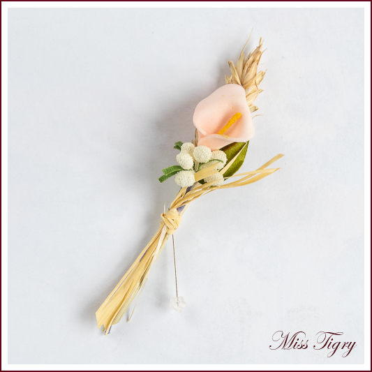 Lot de 5 broches boutonnières invités mariage épi de blé calla rose