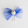 Lot de 10 boutonnières invités mariage coquillage et tulle bleu