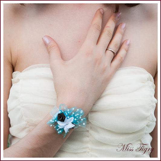 Bracelet organza turquoise et rose satin chocolat