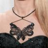 Collier ras du cou Papillon dentelle, alu et perles de verre noires
