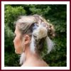 Pince à cheveux rose ancienne ivoire, plumes et perles nacrées