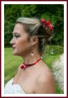 Collier ras du cou ou bracelet ruban satin rouge et perles nacrées